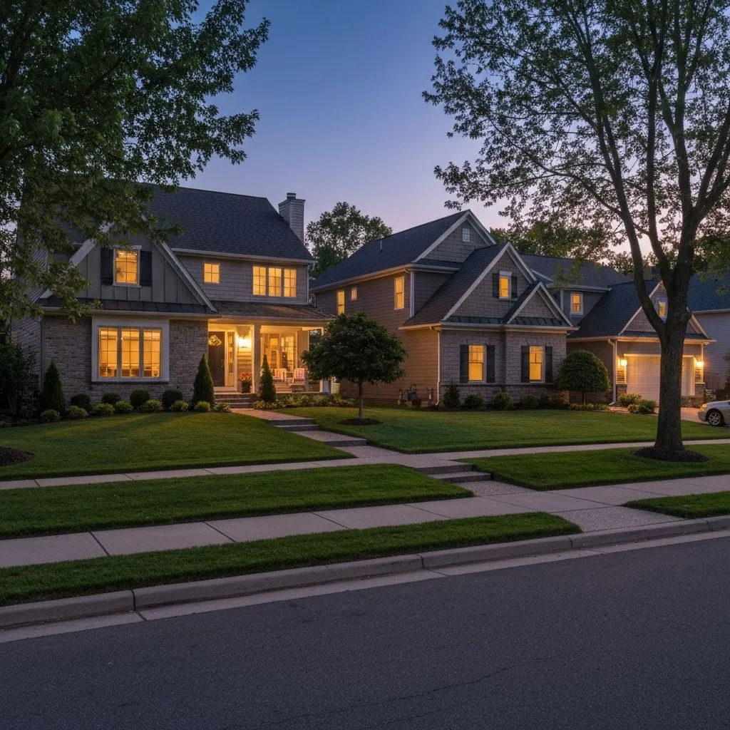 A beautiful American home at dusk